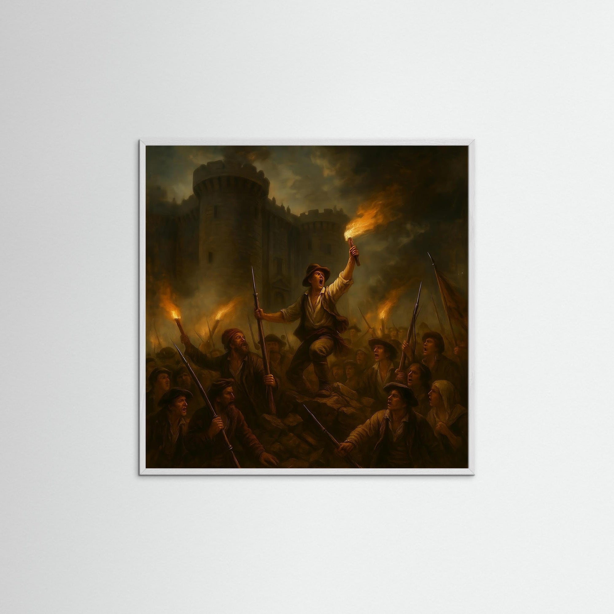 Storm the Bastille als Kunstmotiv mit weißem Echtholzrahmen