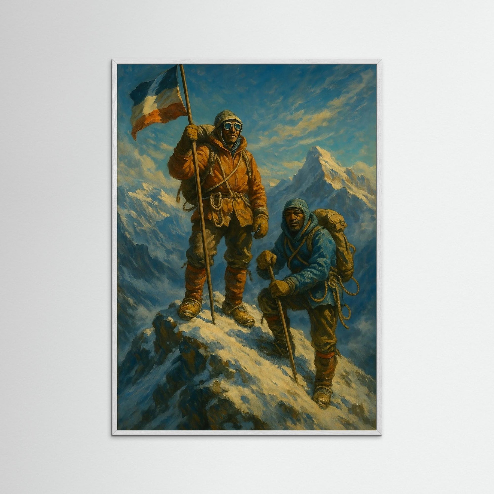 Summit Conquerors als Kunstmotiv mit weißem Echtholzrahmen