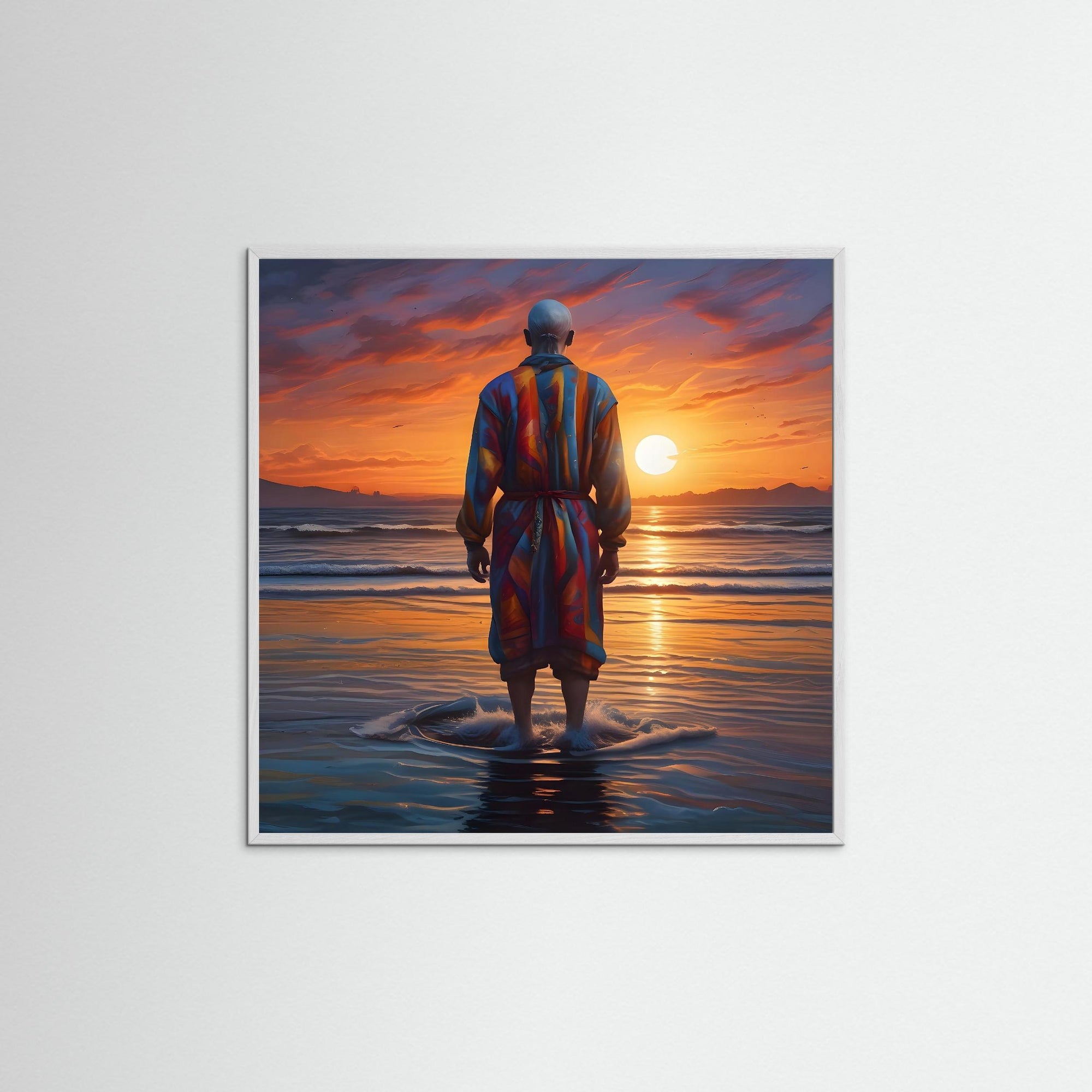 Sunset Silence als Kunstmotiv mit weißem Echtholzrahmen