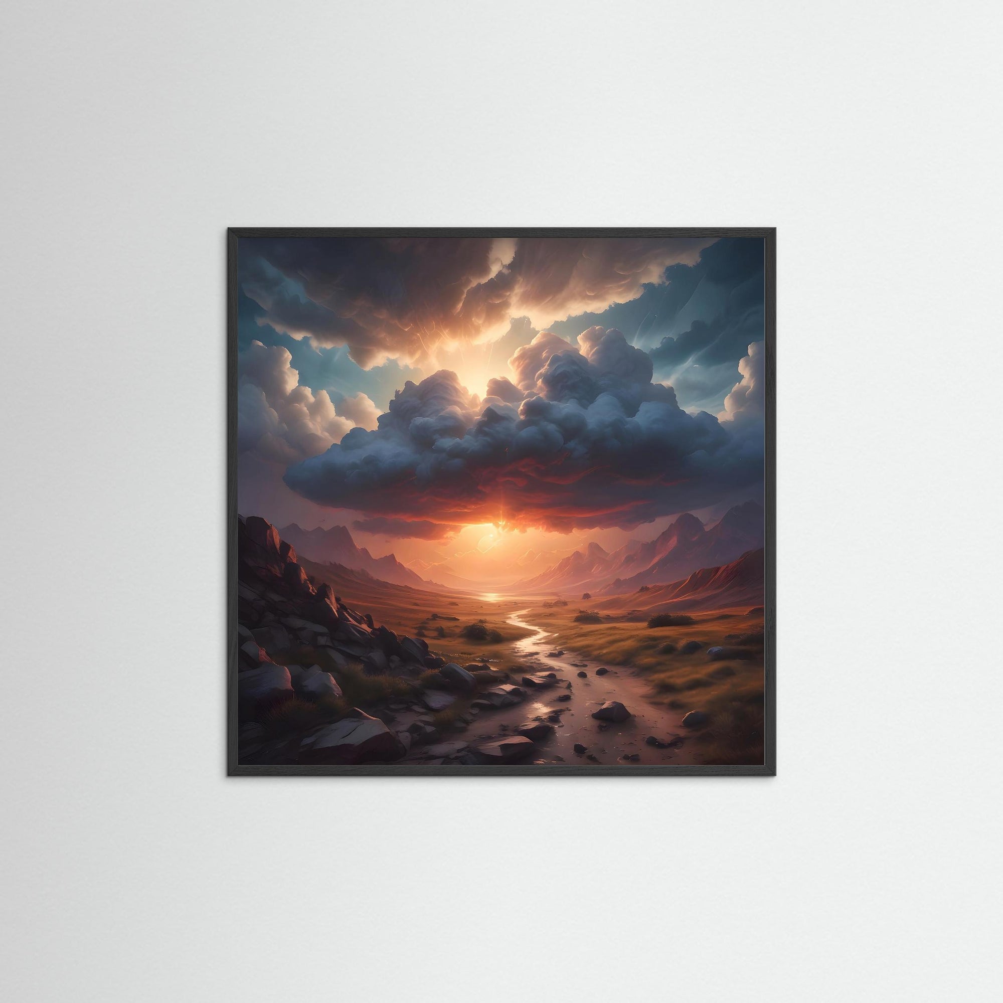 Sunset Valley als Kunstwerk mit schwarzem Echtholzrahmen
