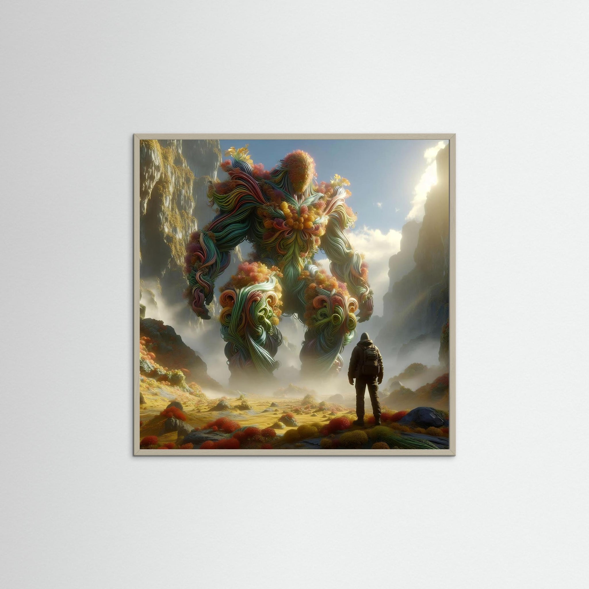 The Blooming Titan als Kunstmotiv mit grauem Echtholzrahmen