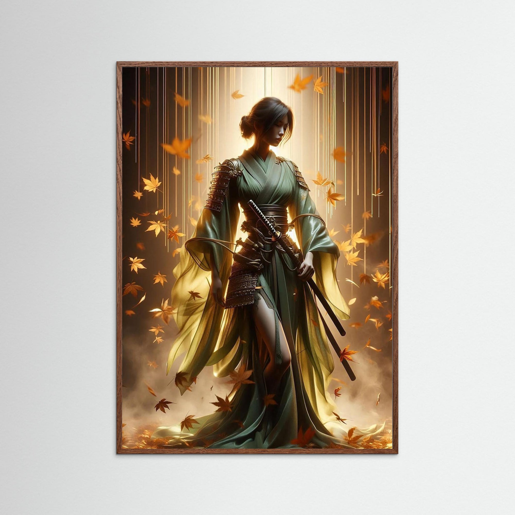 The Emerald Samurai als Kunstwerk mit Echtholzrahmen in Eiche Dunkel