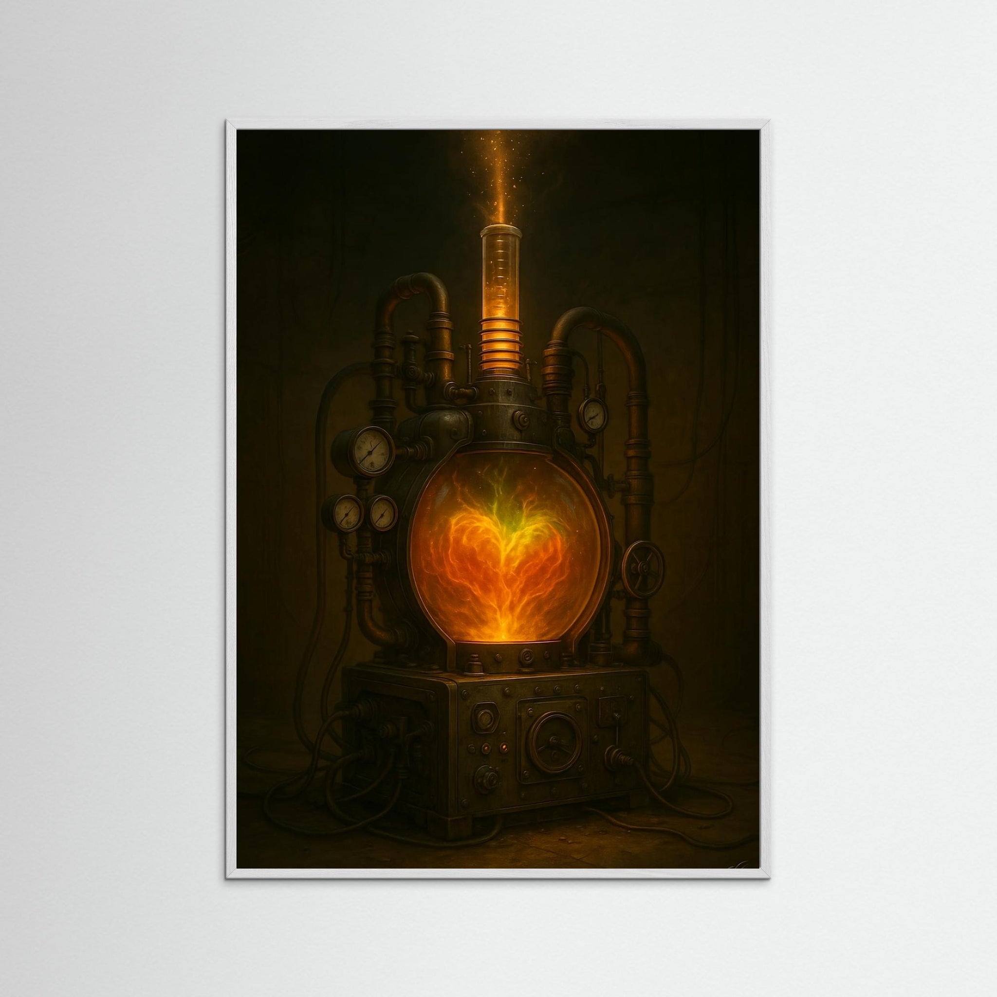 The Heart Engine als Kunstdruck mit weißem Echtholzrahmen