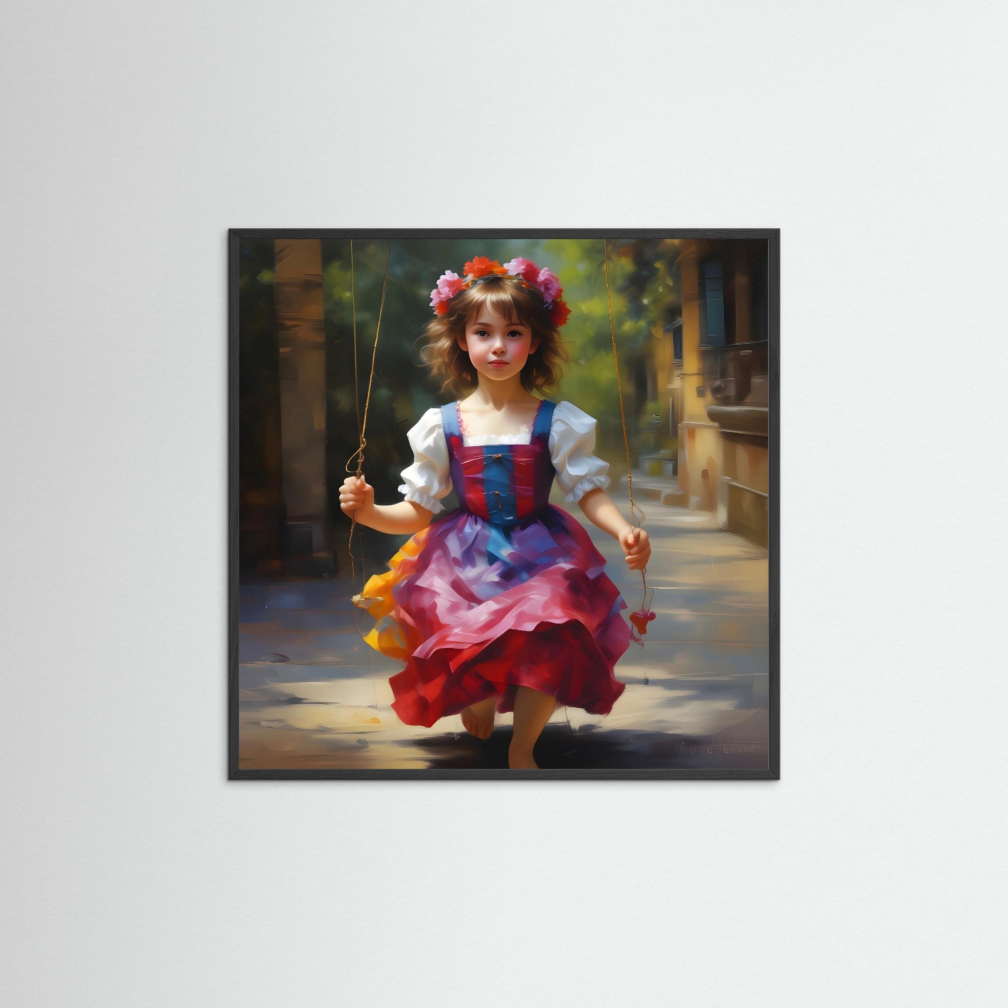The Joyful Stroll als Kunstwerk mit schwarzem Echtholzrahmen