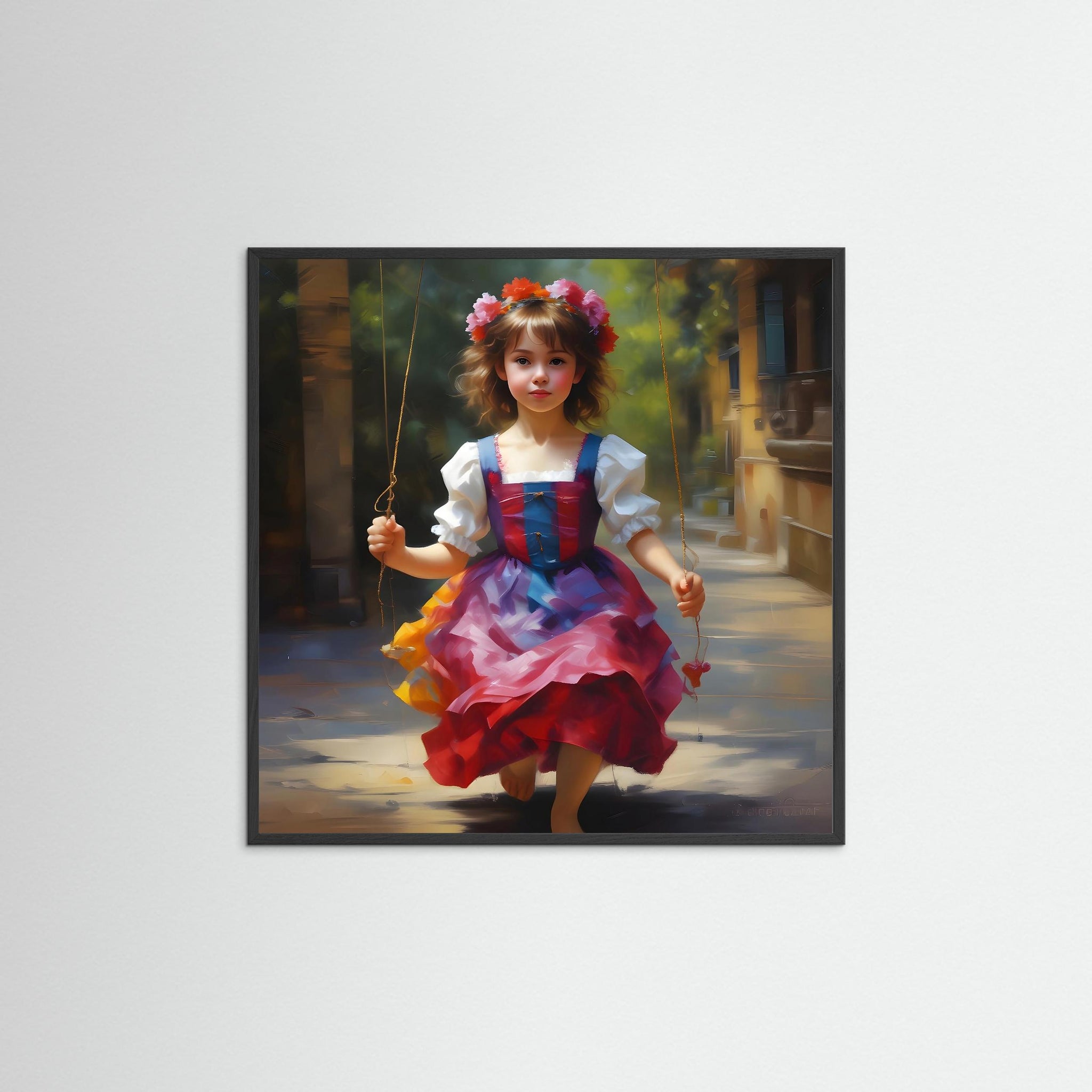 The Joyful Stroll als Kunstwerk mit schwarzem Echtholzrahmen