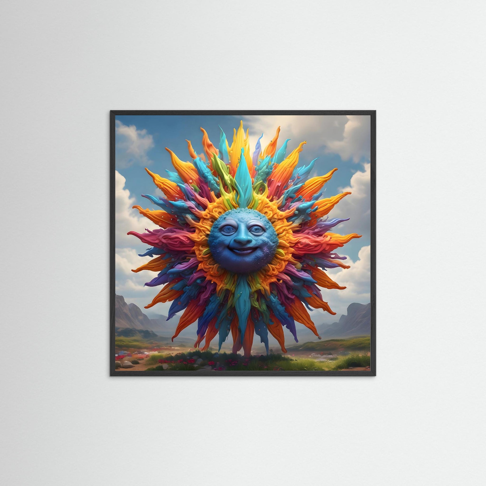 The Laughing Sun als Kunstwerk mit schwarzem Echtholzrahmen