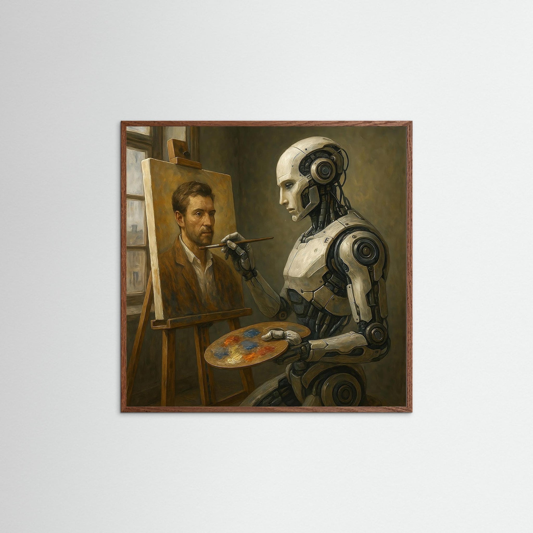 The Machine Portraitist als Kunstmotiv mit Echtholzrahmen in Eiche Dunkel