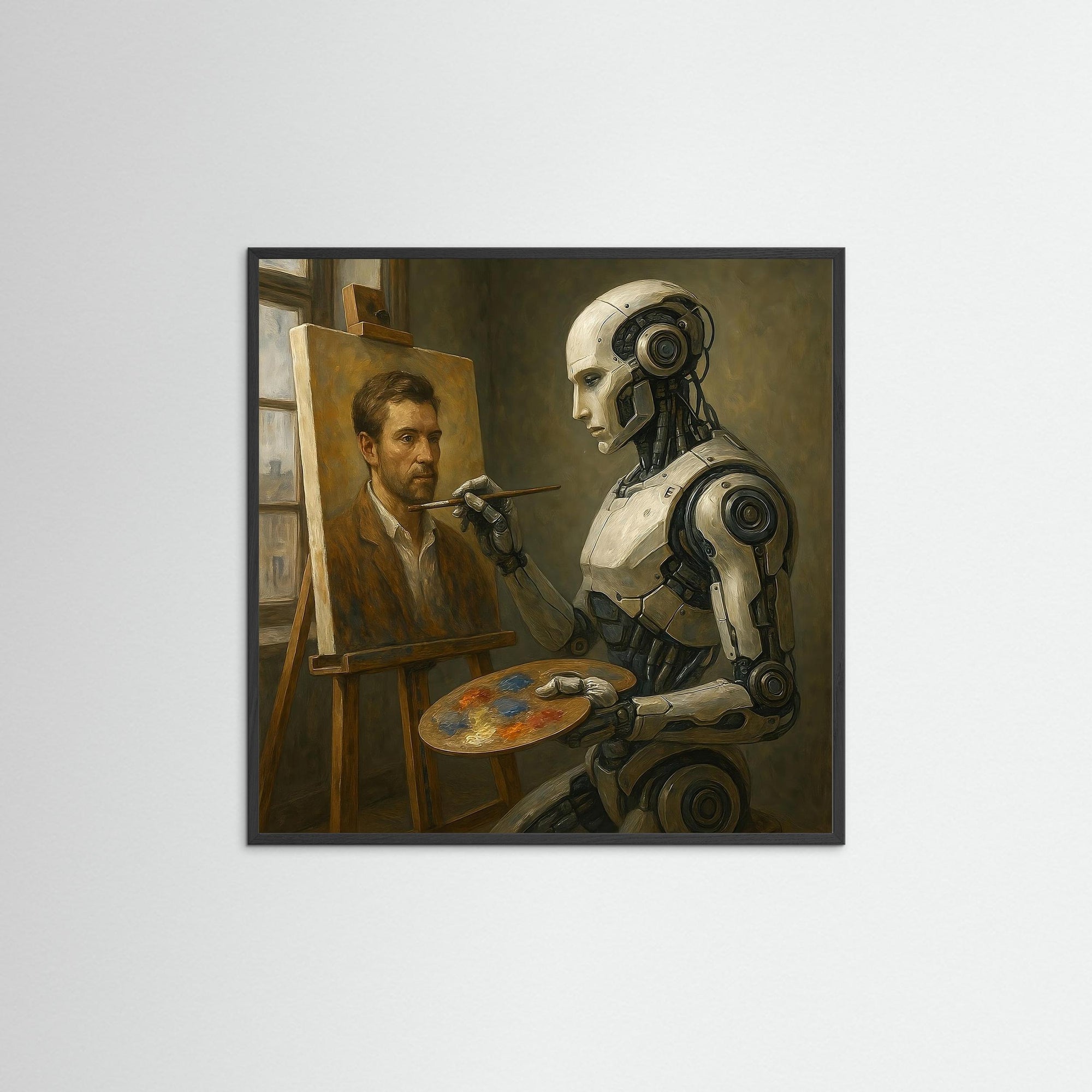 The Machine Portraitist als Kunstwerk mit schwarzem Echtholzrahmen