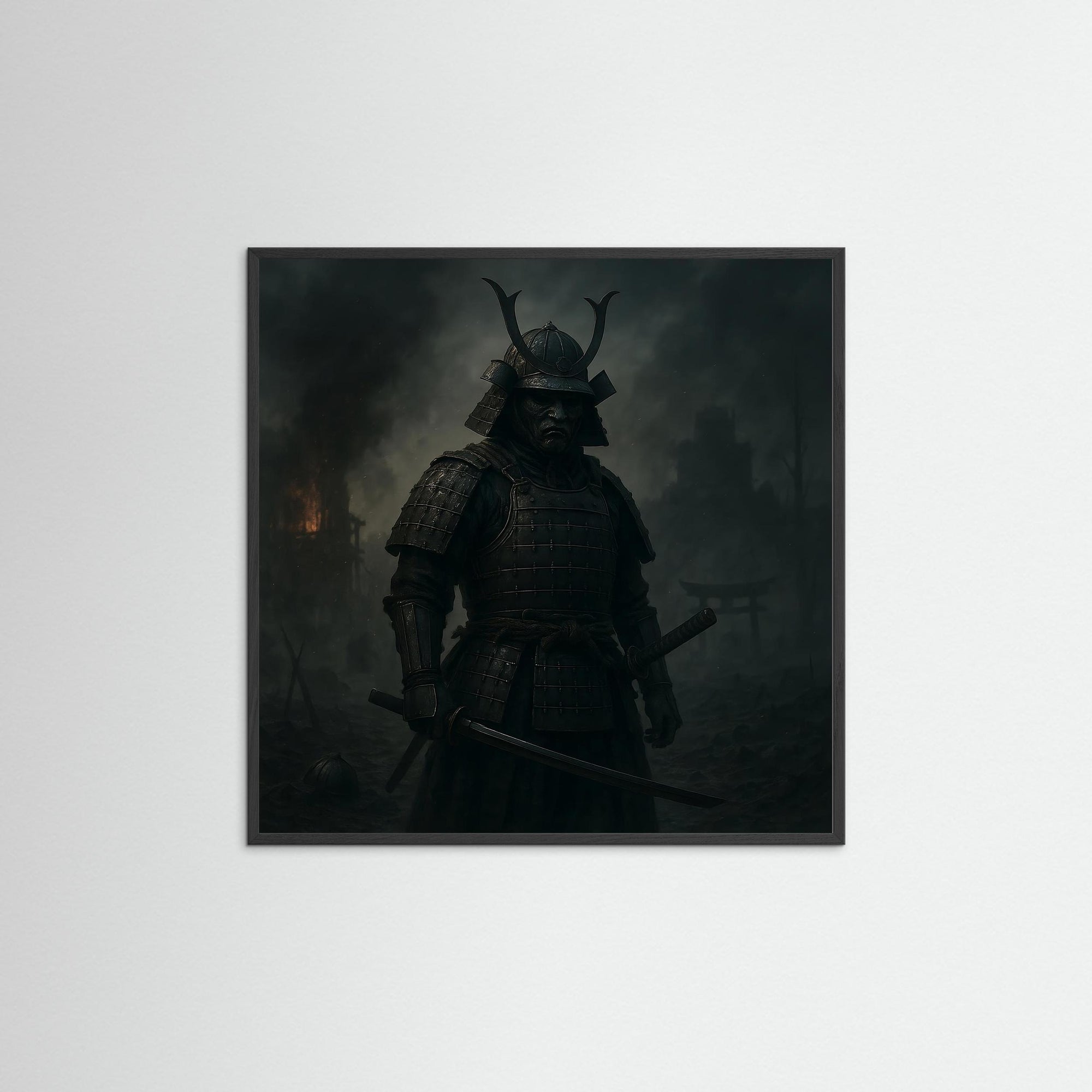 The Samurai als Kunstwerk mit schwarzem Echtholzrahmen