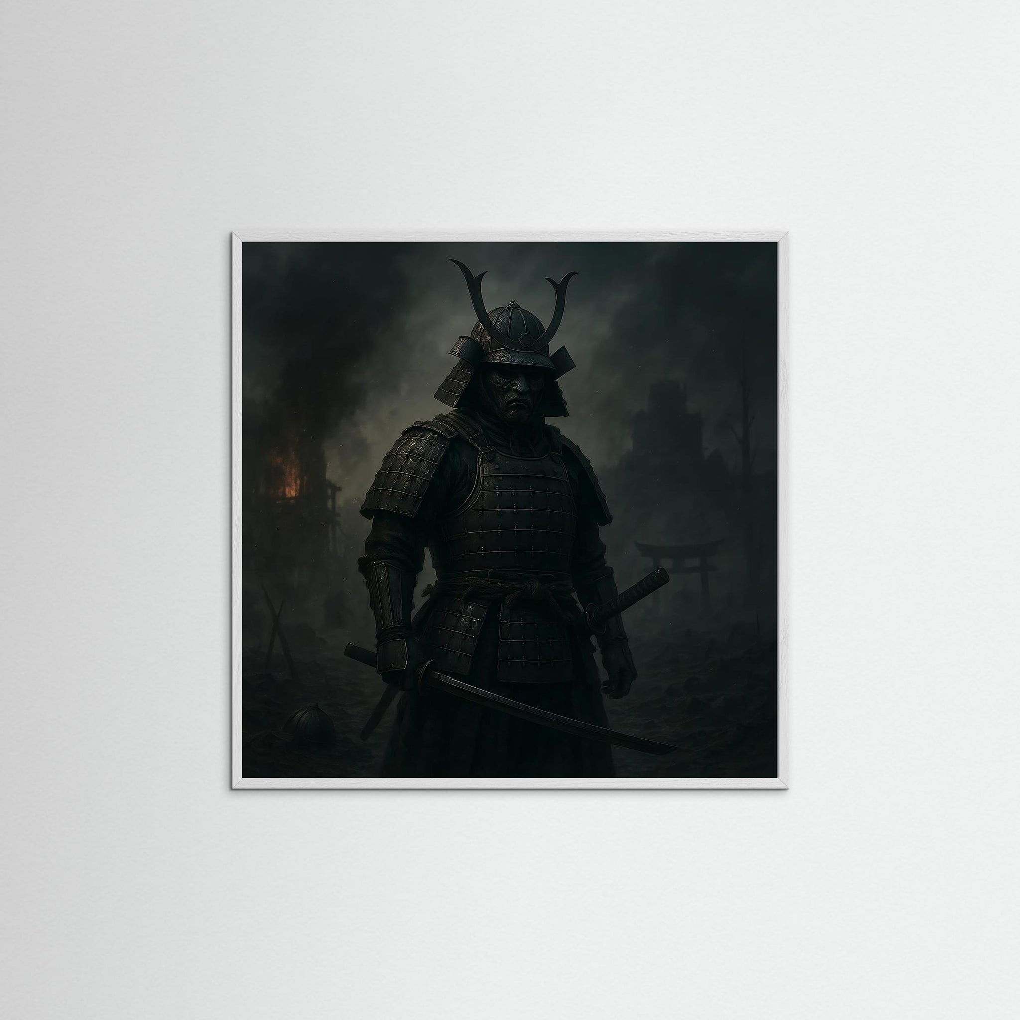 The Samurai als Kunstmotiv mit weißem Echtholzrahmen
