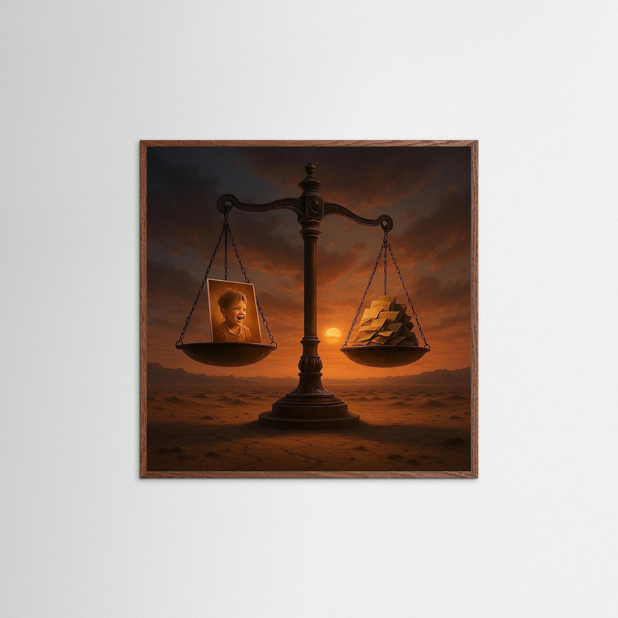 The Weight of Time als Kunstmotiv mit Echtholzrahmen in Eiche Dunkel