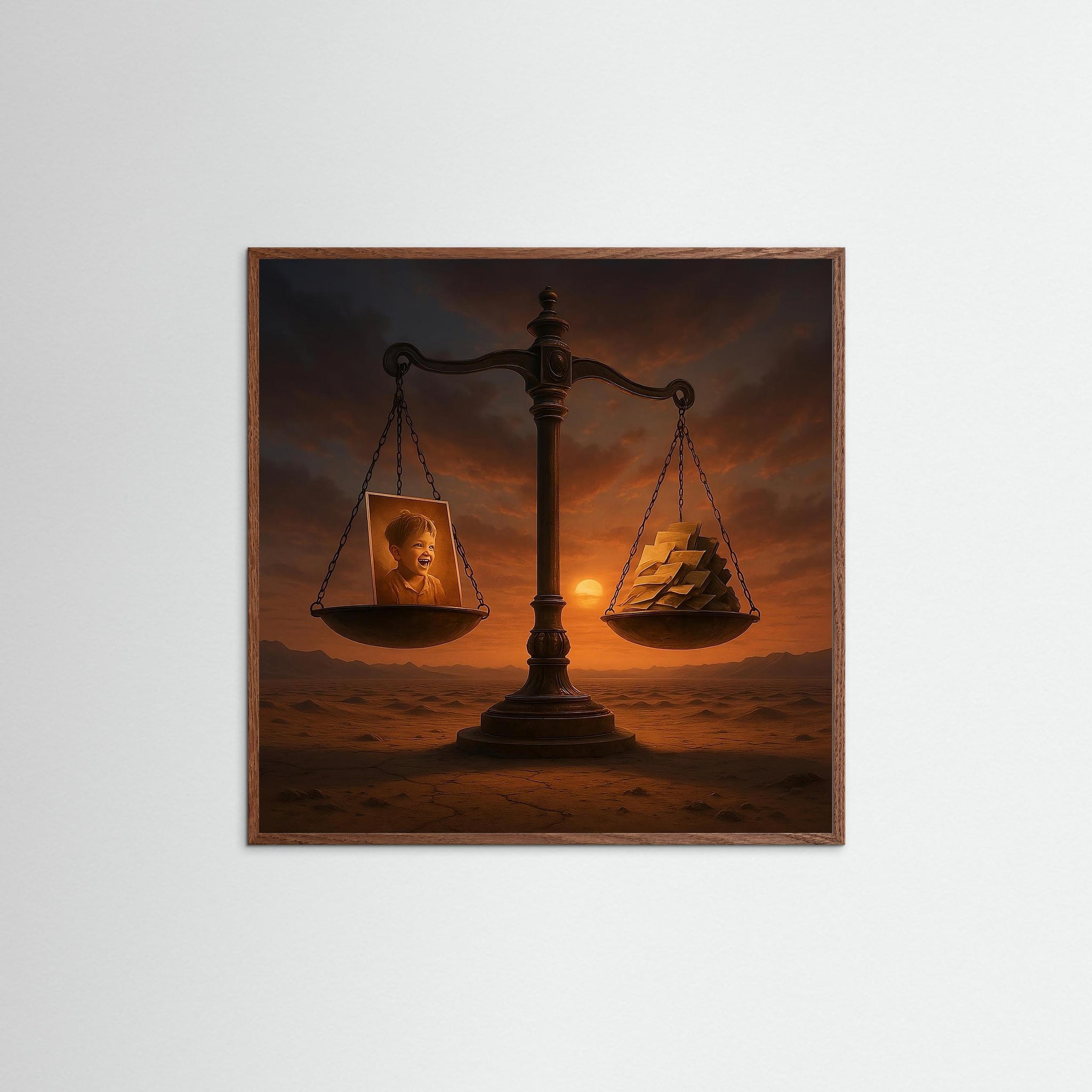 The Weight of Time als Kunstmotiv mit Echtholzrahmen in Eiche Dunkel