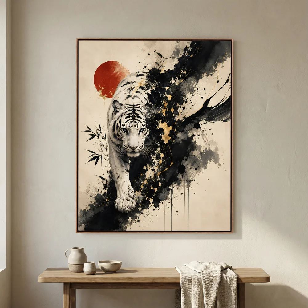 The White Guardian als Wandbild auf Leinwand in Eiche gerahmt.