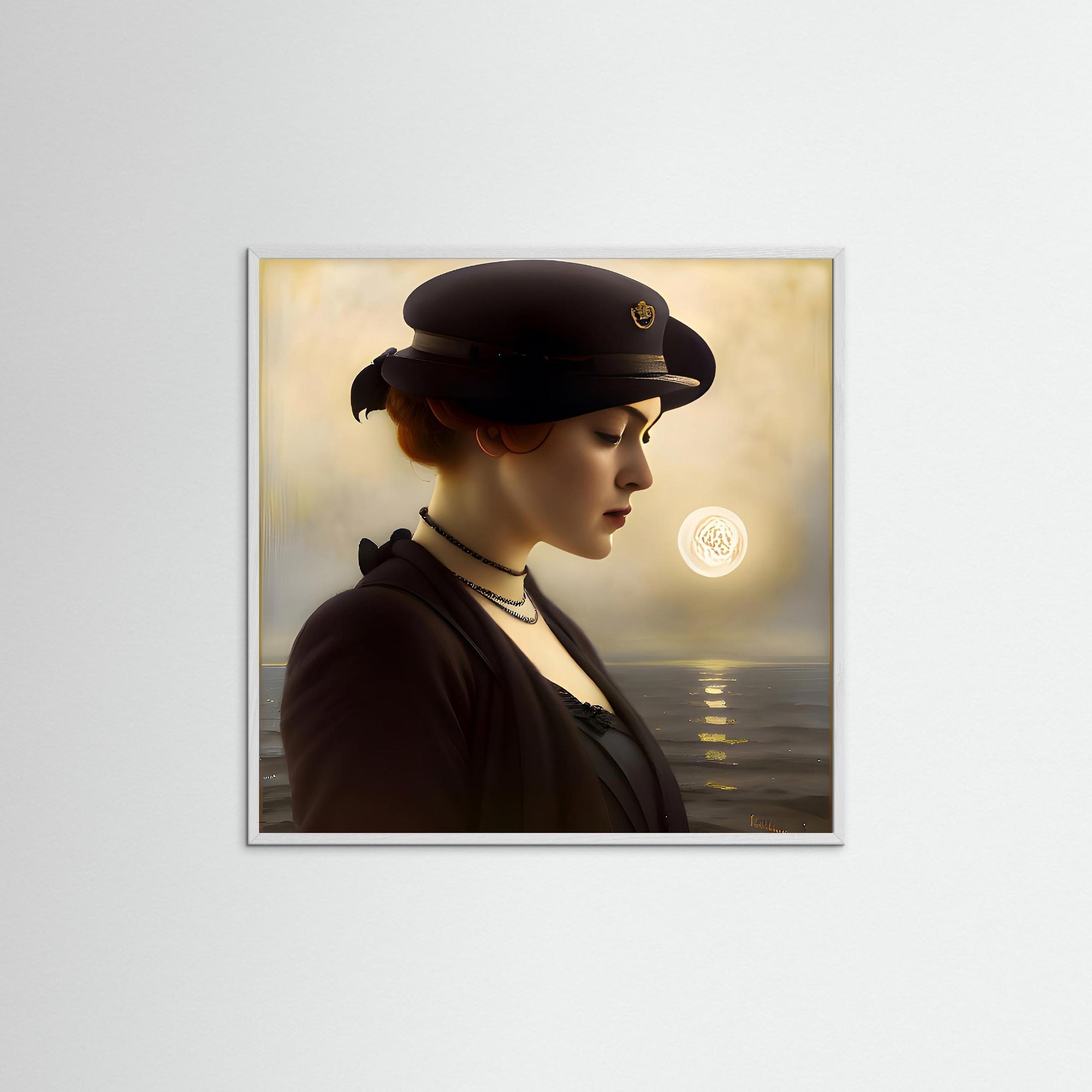 Thinking Woman als Kunstdruck mit weißem Echtholzrahmen