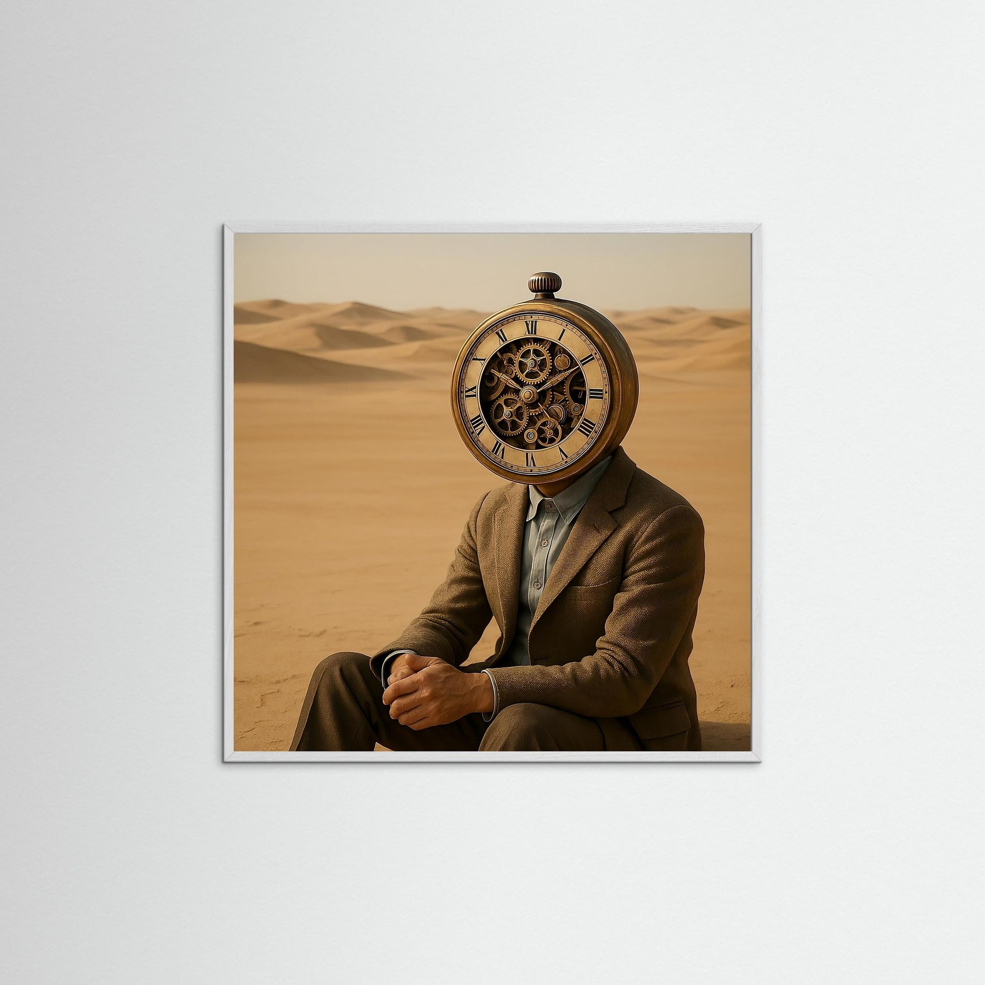 Timebound Identity als Kunstmotiv mit weißem Echtholzrahmen