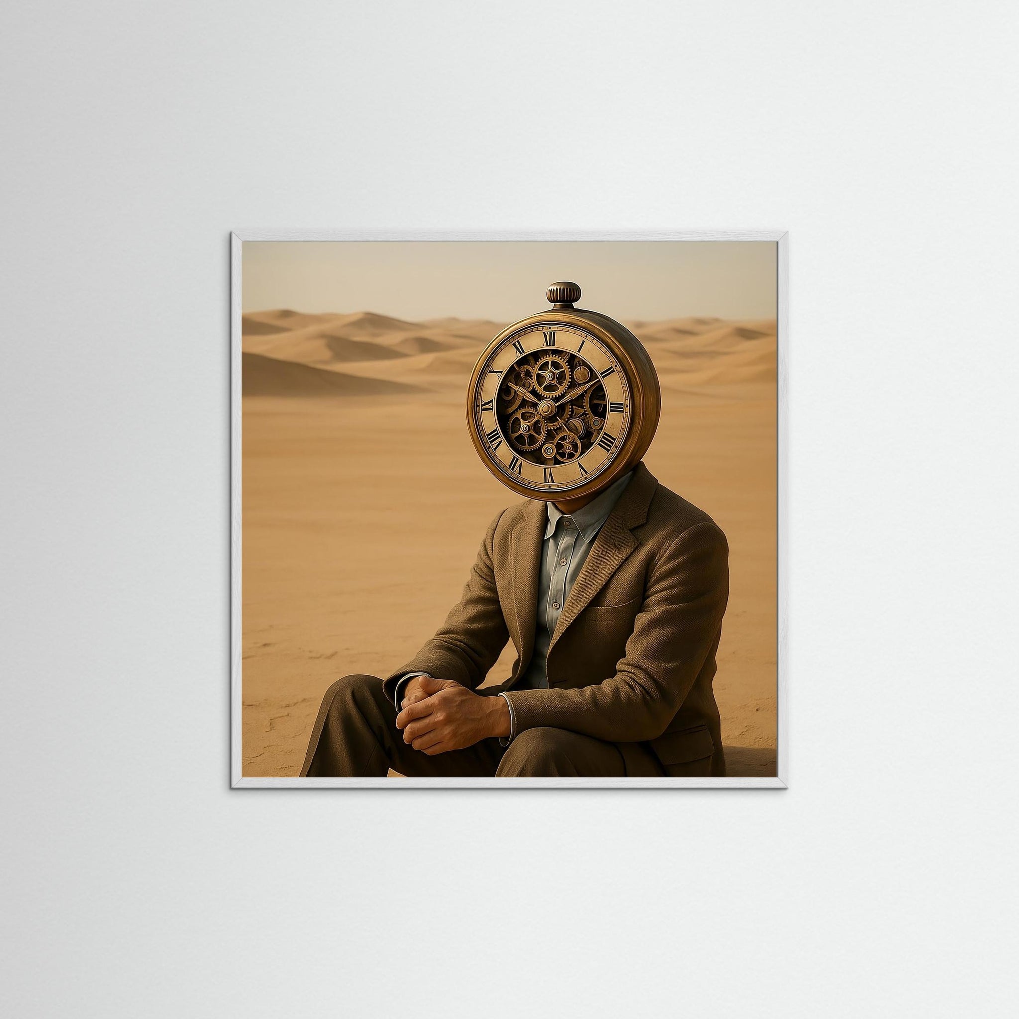 Timebound Identity als Kunstmotiv mit weißem Echtholzrahmen