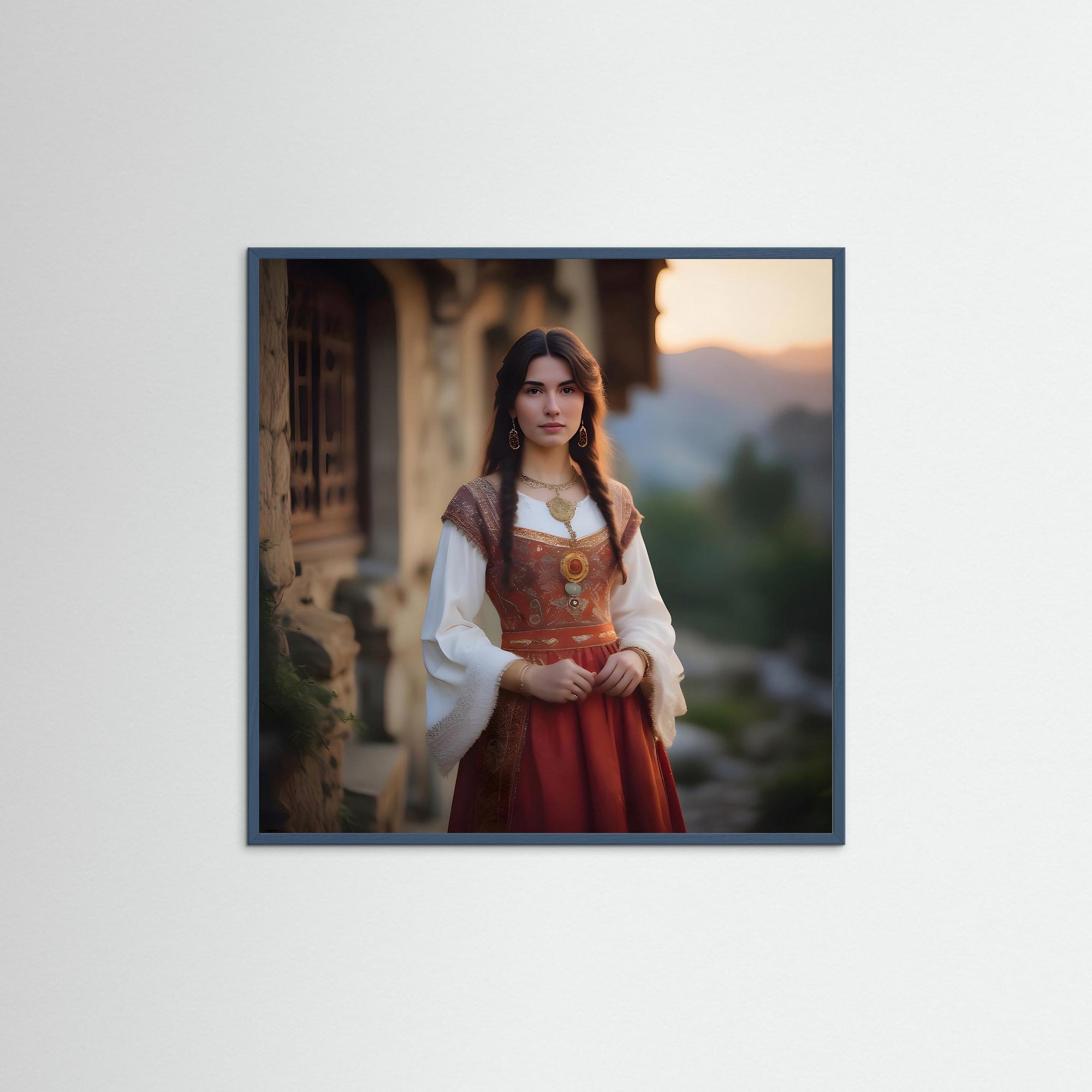 Timeless Beauty als Kunstwerk mit Echtholzrahmen in Teal