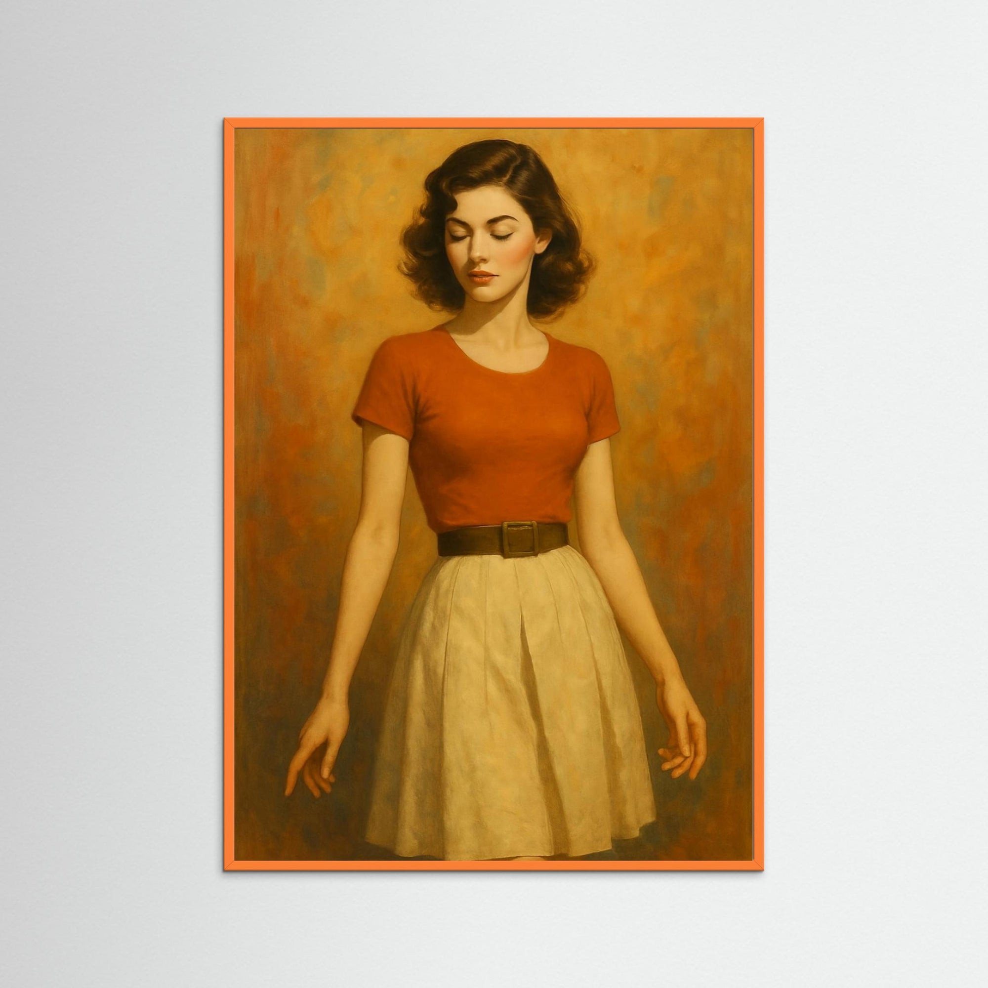 Timeless Elegance als Kunstmotiv mit orangem Echtholzrahmen