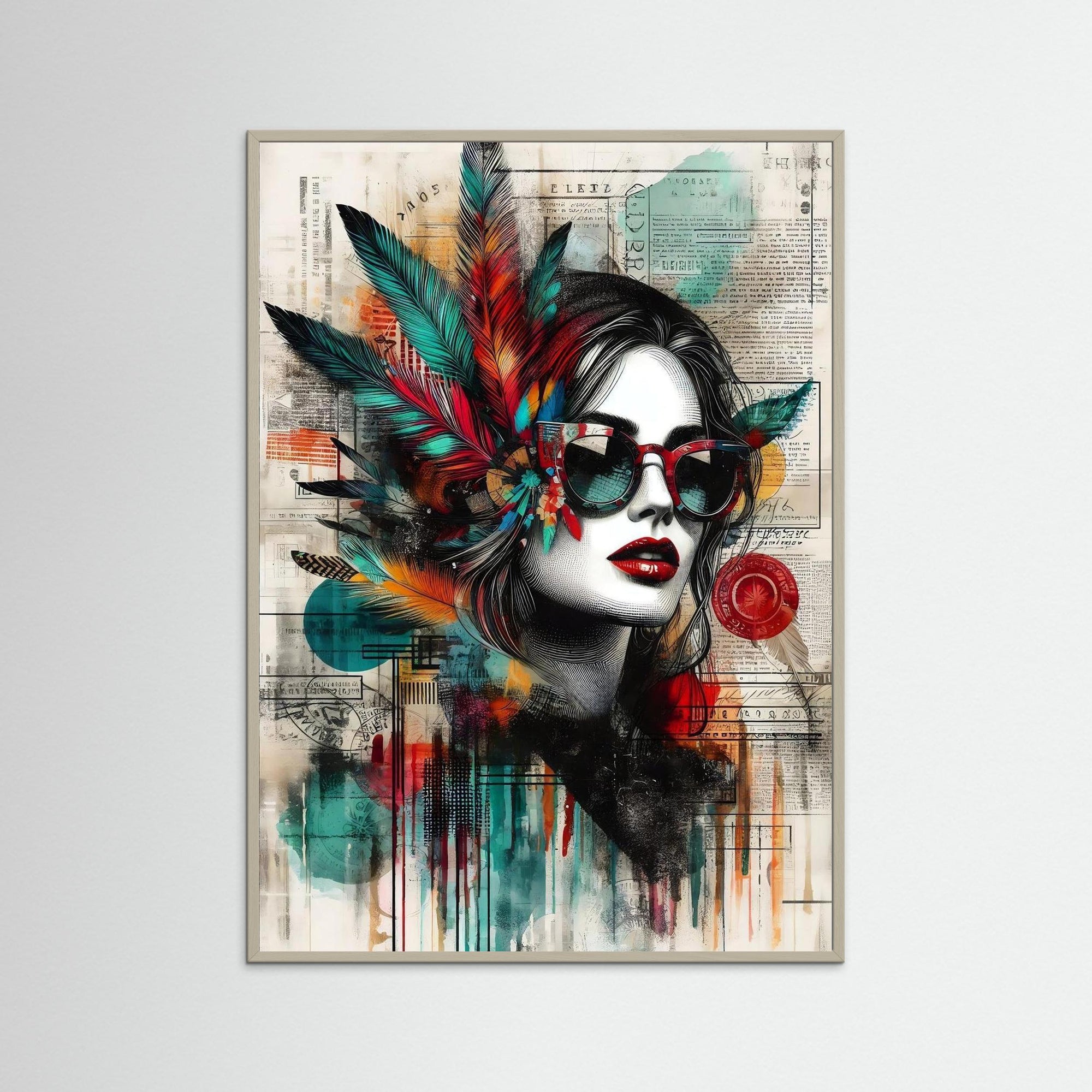 Urban Feathers als Kunstwerk mit grauem Echtholzrahmen