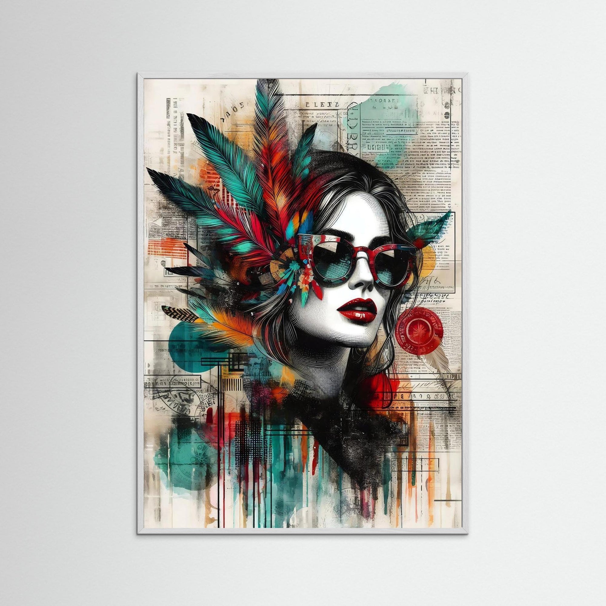 Urban Feathers als Kunstmotiv mit weißem Echtholzrahmen