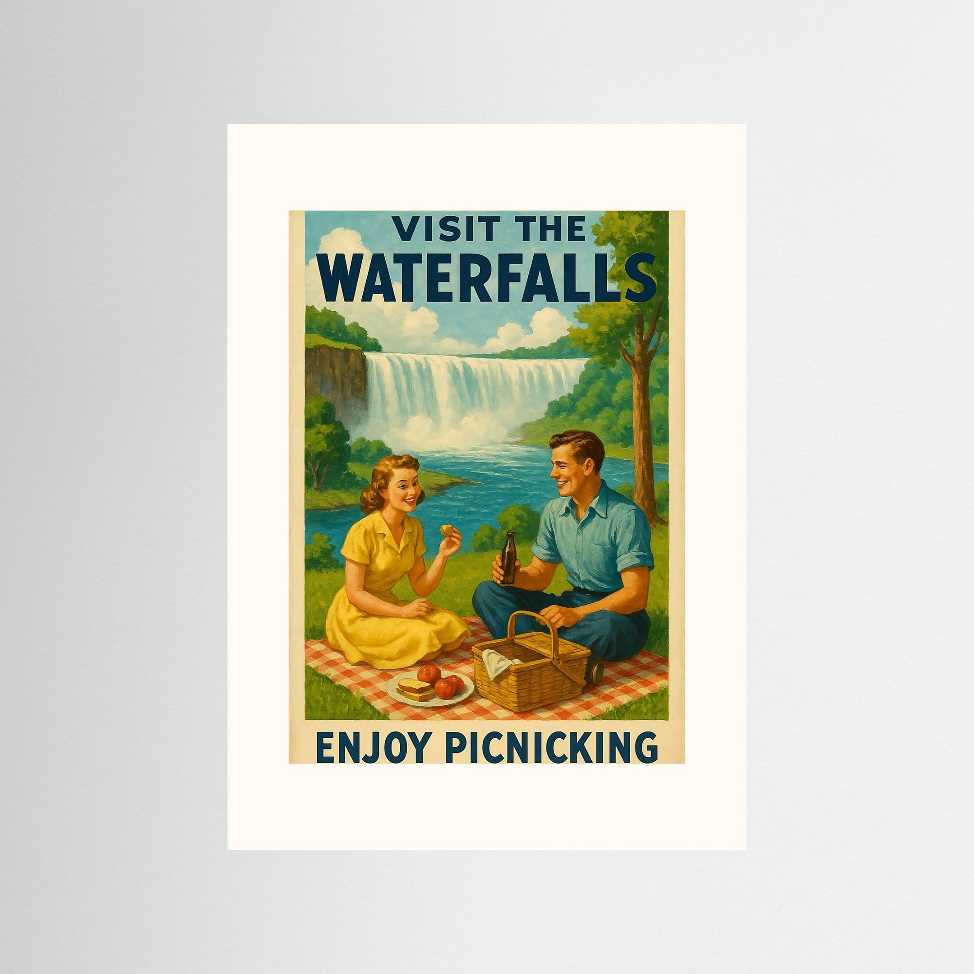 Visit the Waterfalls – Enjoy Picnicking als rahmenlose Wandkunst