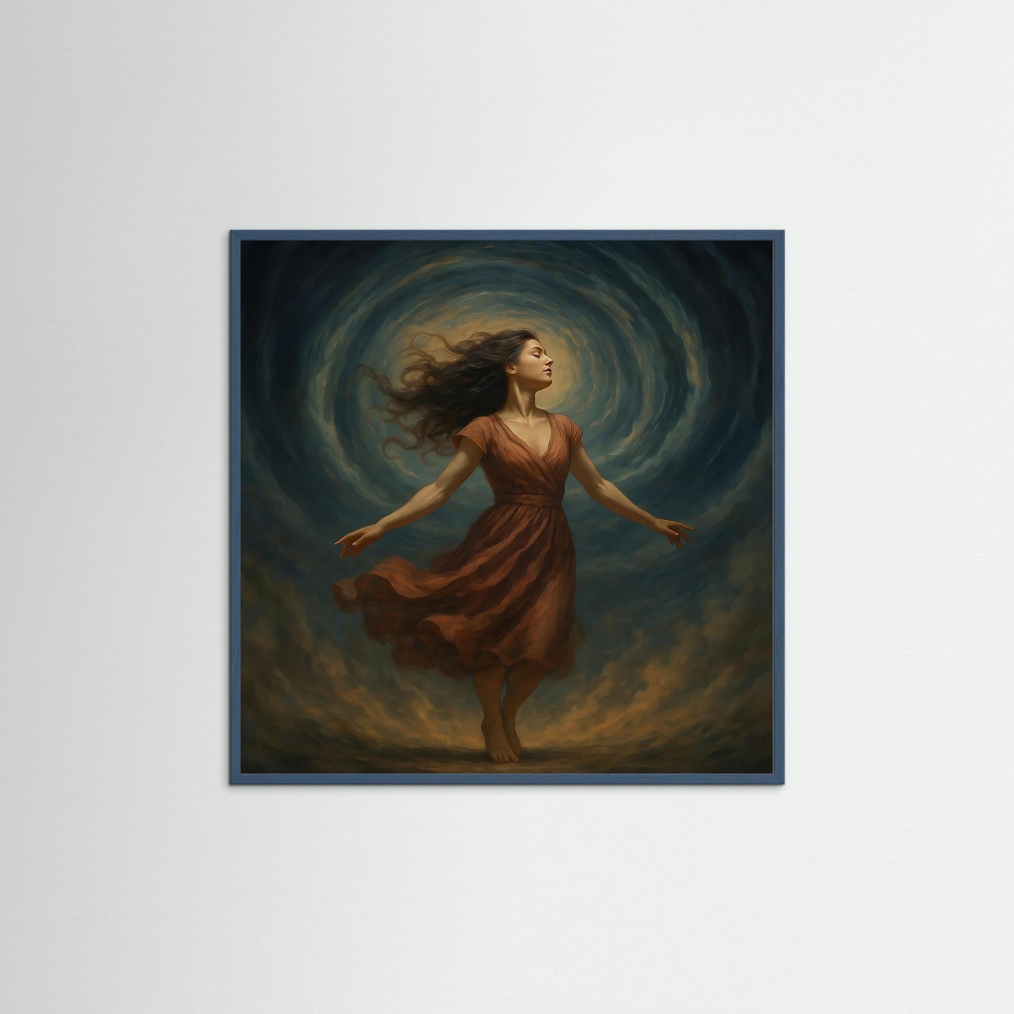 Whirl of Light als Kunstmotiv mit Echtholzrahmen in Petrol