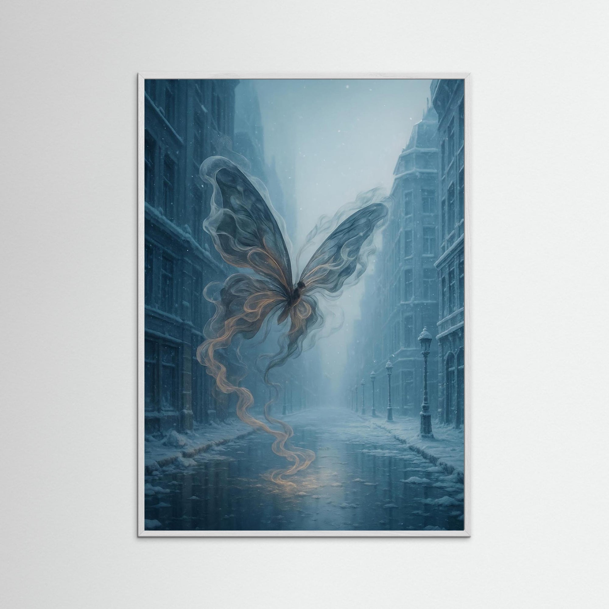 Whisper of Winter Wings als Kunstdruck mit weißem Echtholzrahmen