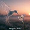Schwebender Kolibri aus Licht trinkt aus gläserner Blume bei Sonnenaufgang – KI-generiert, ätherisch und fantasievoll