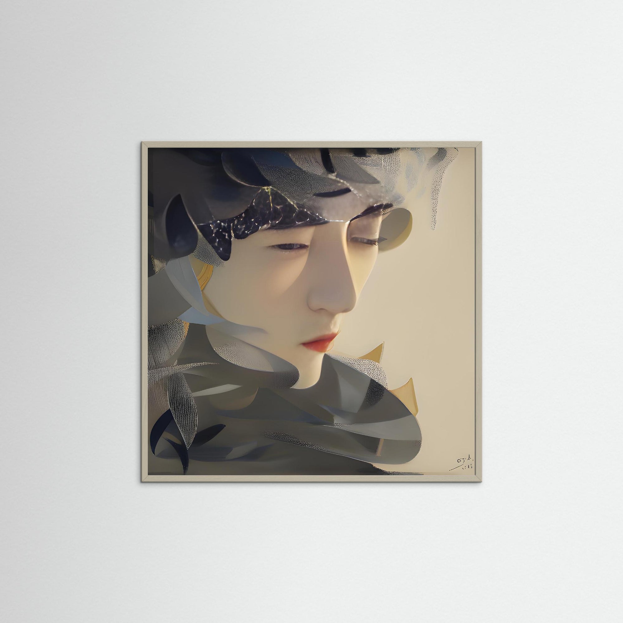 Whispers of Porcelain als Kunstwerk mit grauem Echtholzrahmen