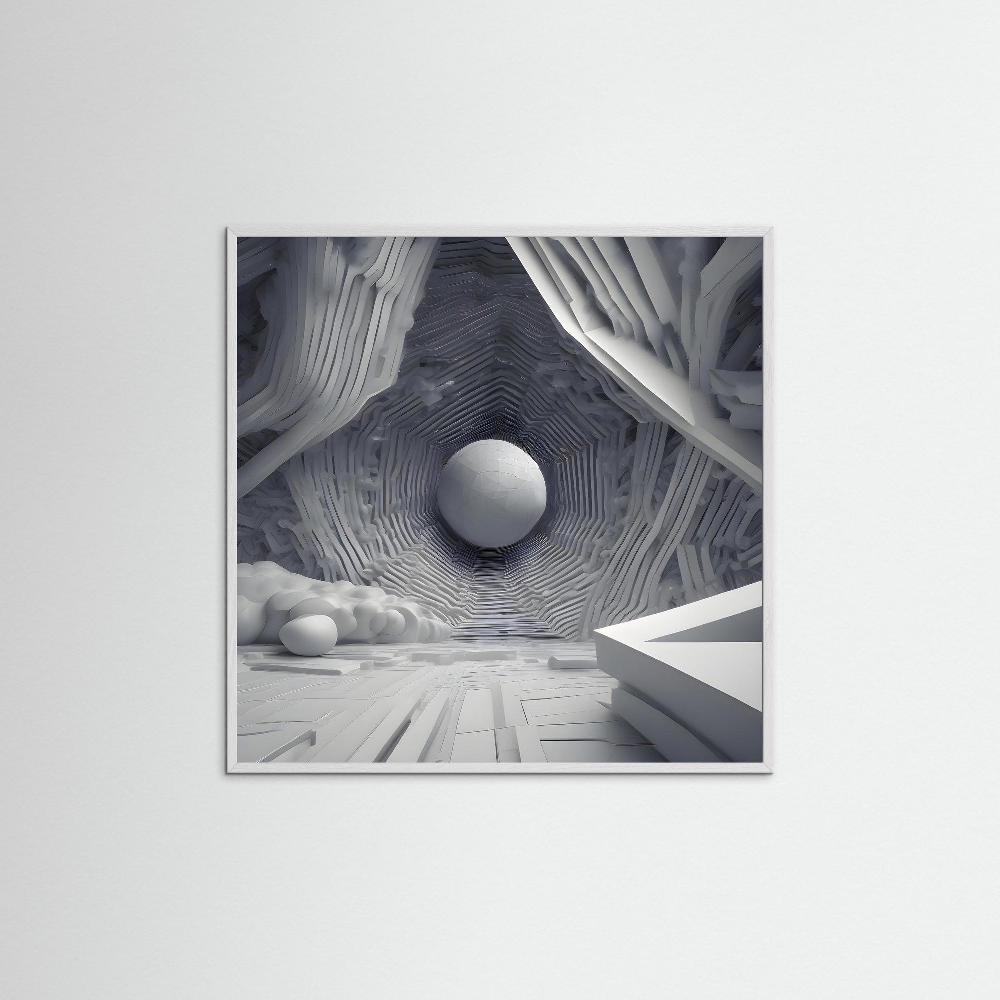 White Core als Kunstmotiv mit weißem Echtholzrahmen