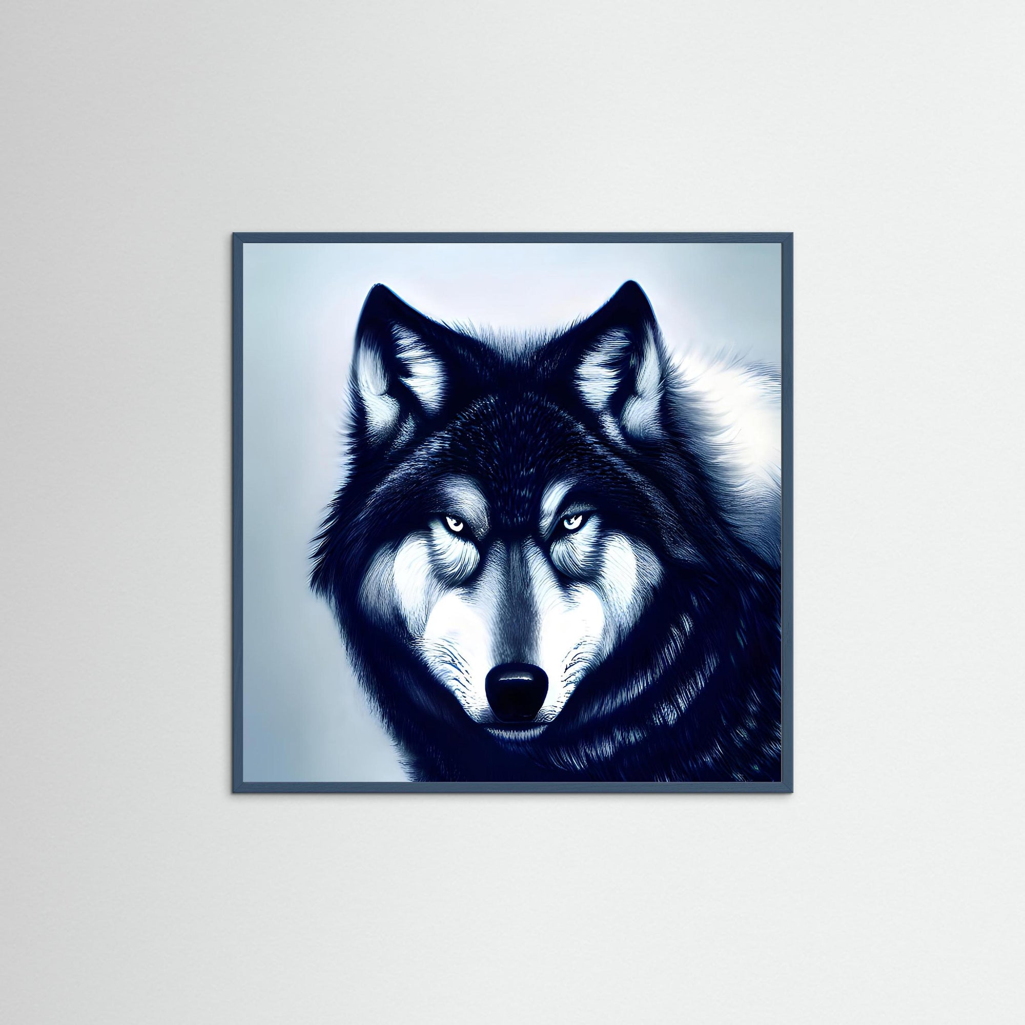 Winter Wolf als Kunstwerk mit Echtholzrahmen in Petrol