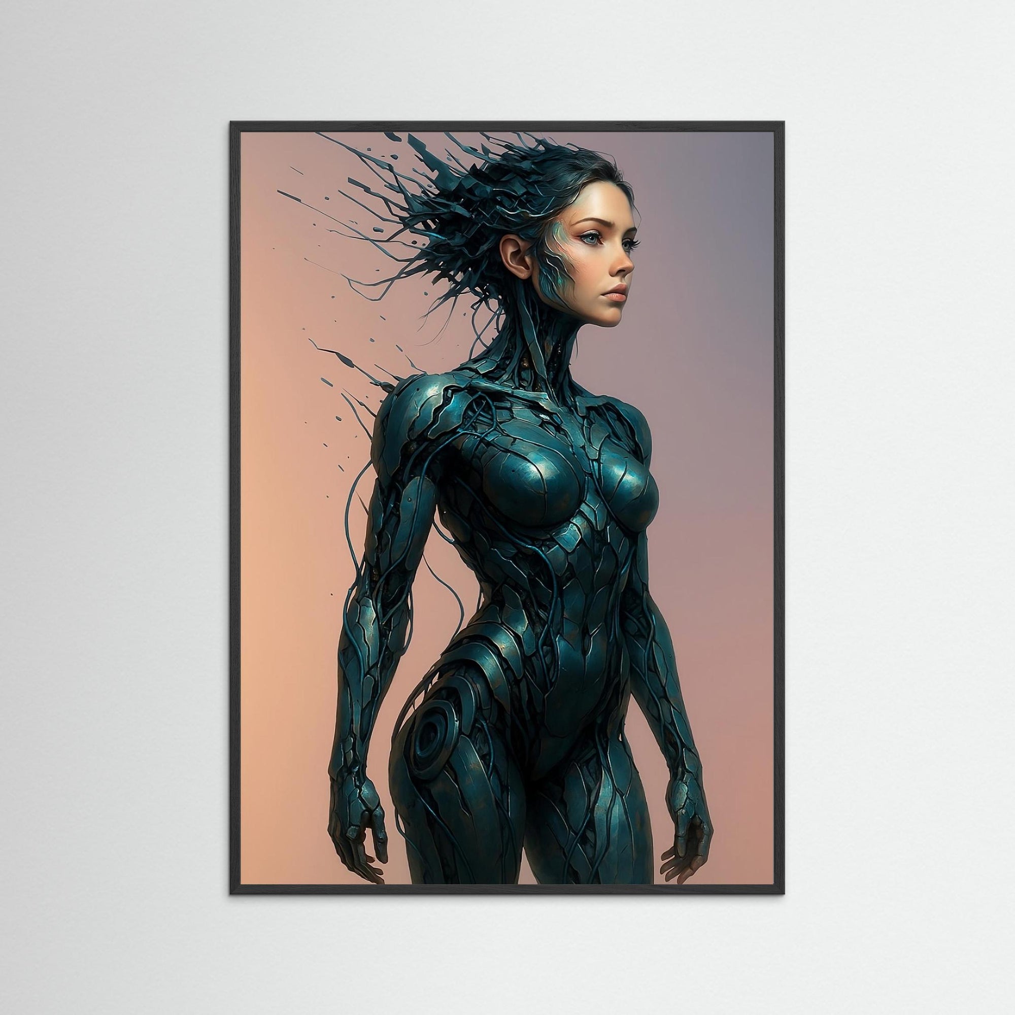 Wired Beauty als Kunstwerk mit schwarzem Echtholzrahmen