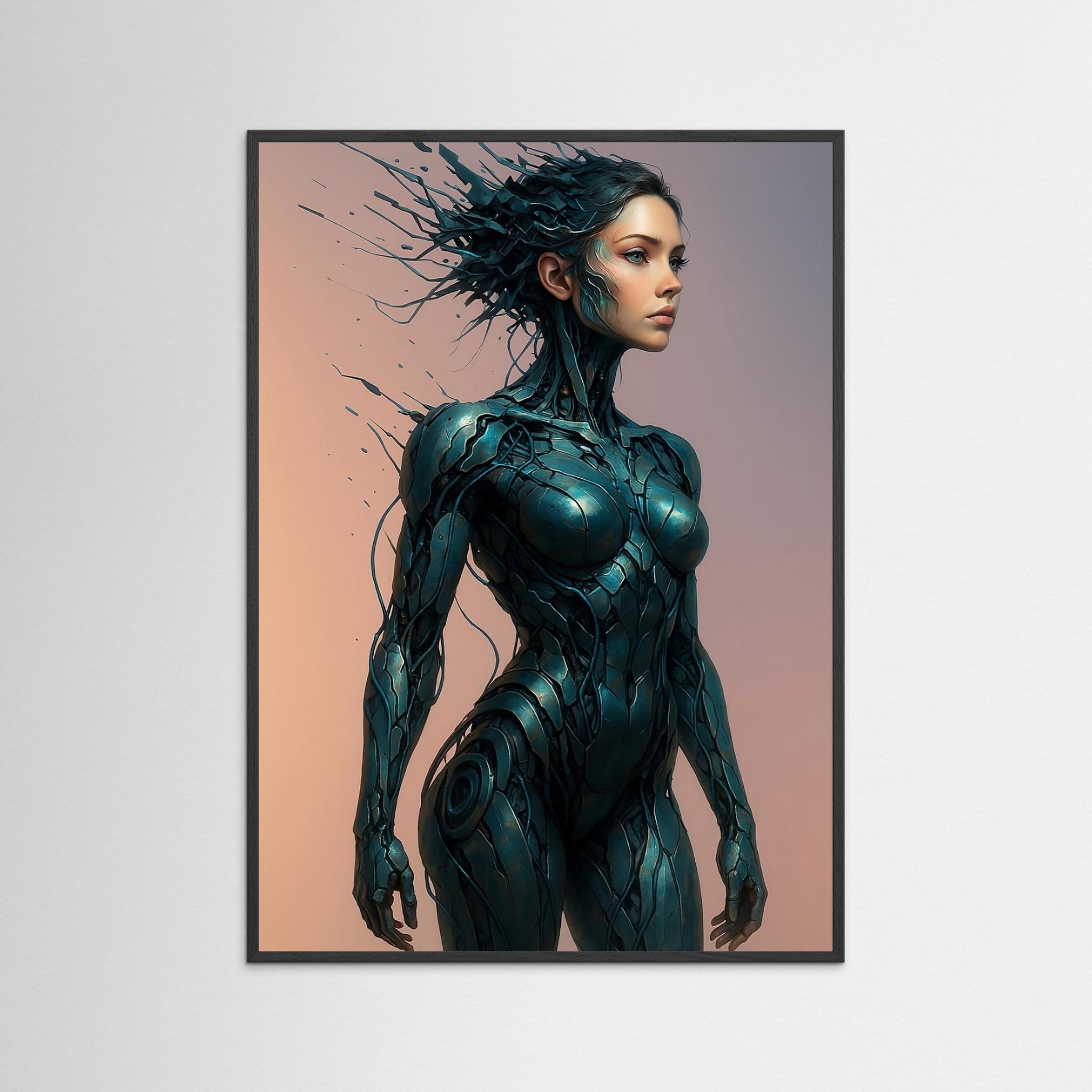 Wired Beauty als Kunstwerk mit schwarzem Echtholzrahmen
