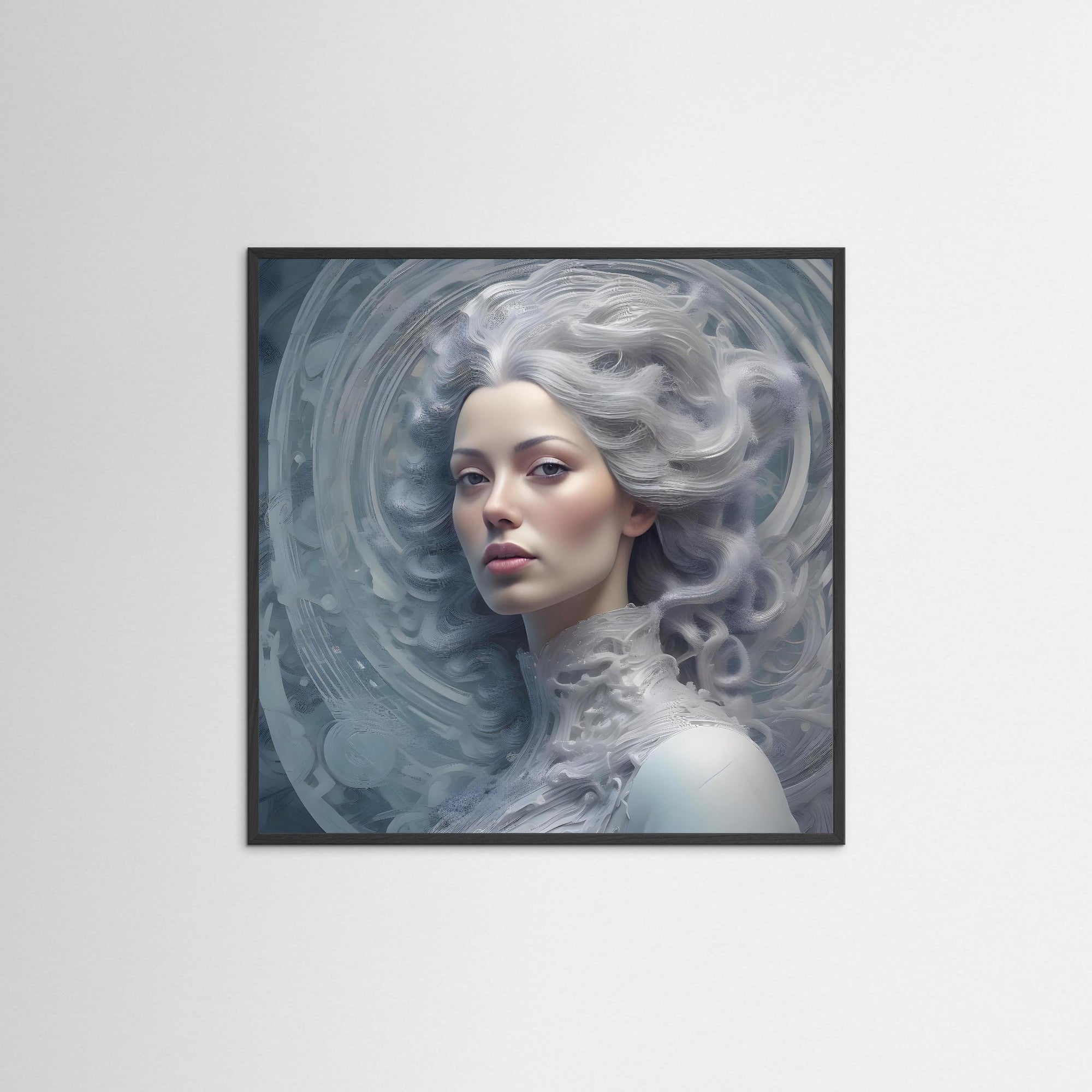 Woman in White als Kunstwerk mit schwarzem Echtholzrahmen