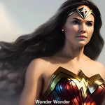 Porträt von Wonder Woman in kraftvoller Pose mit Lasso und Armbändern – KI-generiert, detailliert und voller Stärke und Entschlossenheit