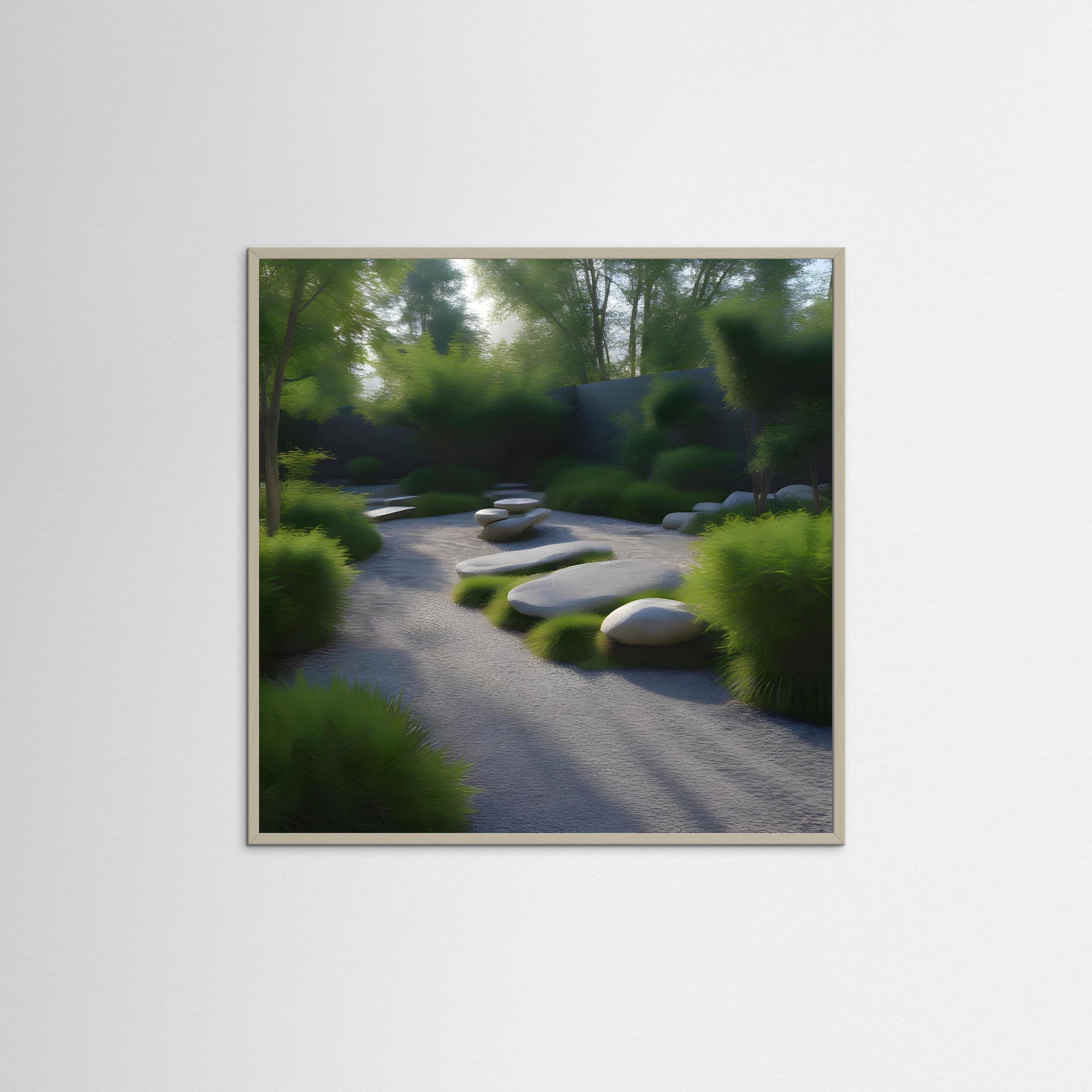 Zen Flow als Kunstwerk mit grauem Echtholzrahmen